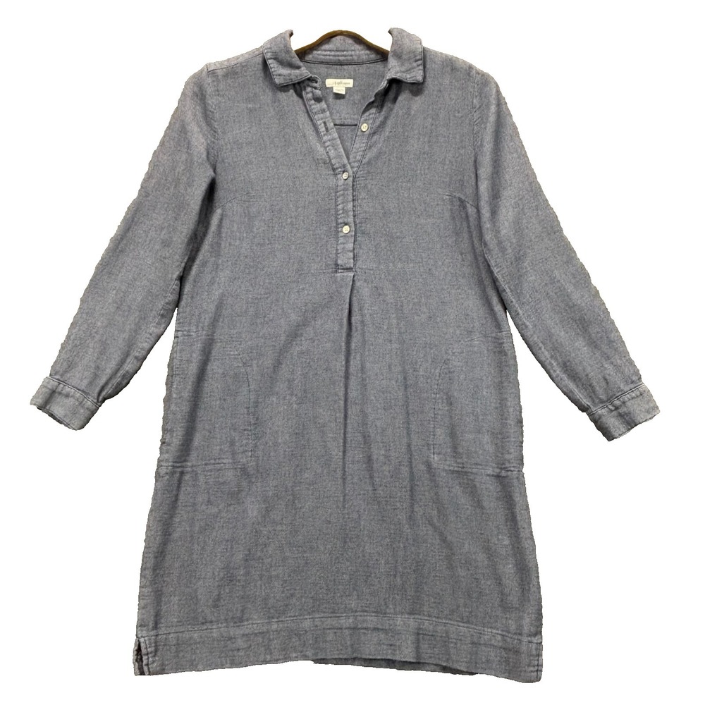 J. Jill Dress Womens XS Petite Denim Tunic Shirt Dress Short Sleeve Pockets Blue